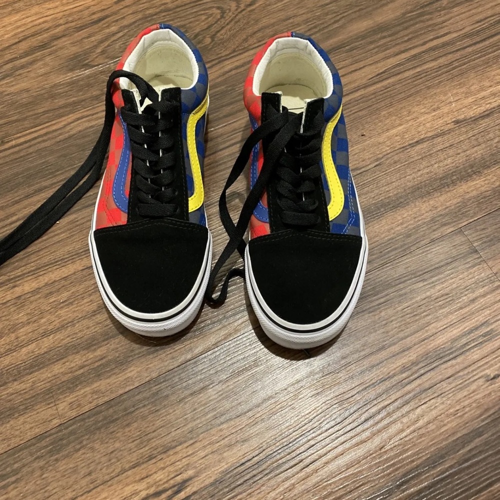 Vans girls sneakers Sz 5 plaid multicolor rare edition EUC